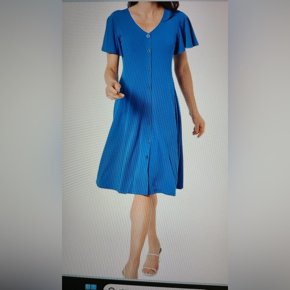 Susan Graver Blue Flutter Sleeve Midi Dress
